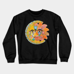 Colorful mexican flowers sun and moon eclipse handmade maximalist pottery Crewneck Sweatshirt